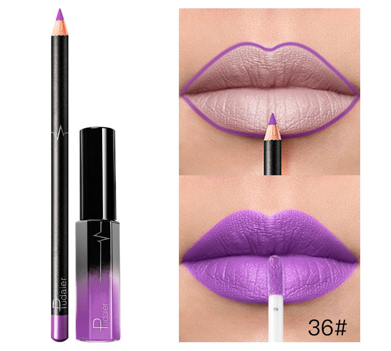 Pudaier 36 Color Matte Lip Gloss Lip Liner Matte Matte Lip Glaze Lipstick Pencil