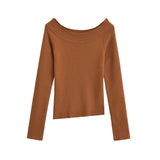 One line off shoulder slanted shoulder elastic slim fit top