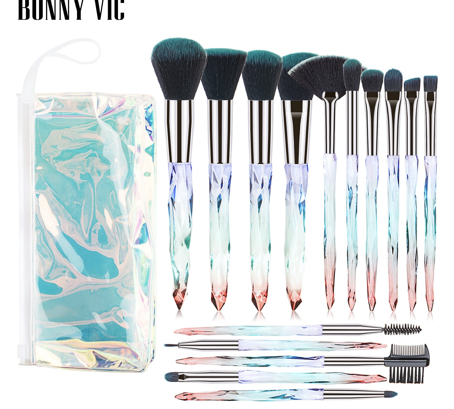 15 pcs Makeup Brushes Diamond Crystal Handle Makeup Tools Foundation Eyeshadow Brush