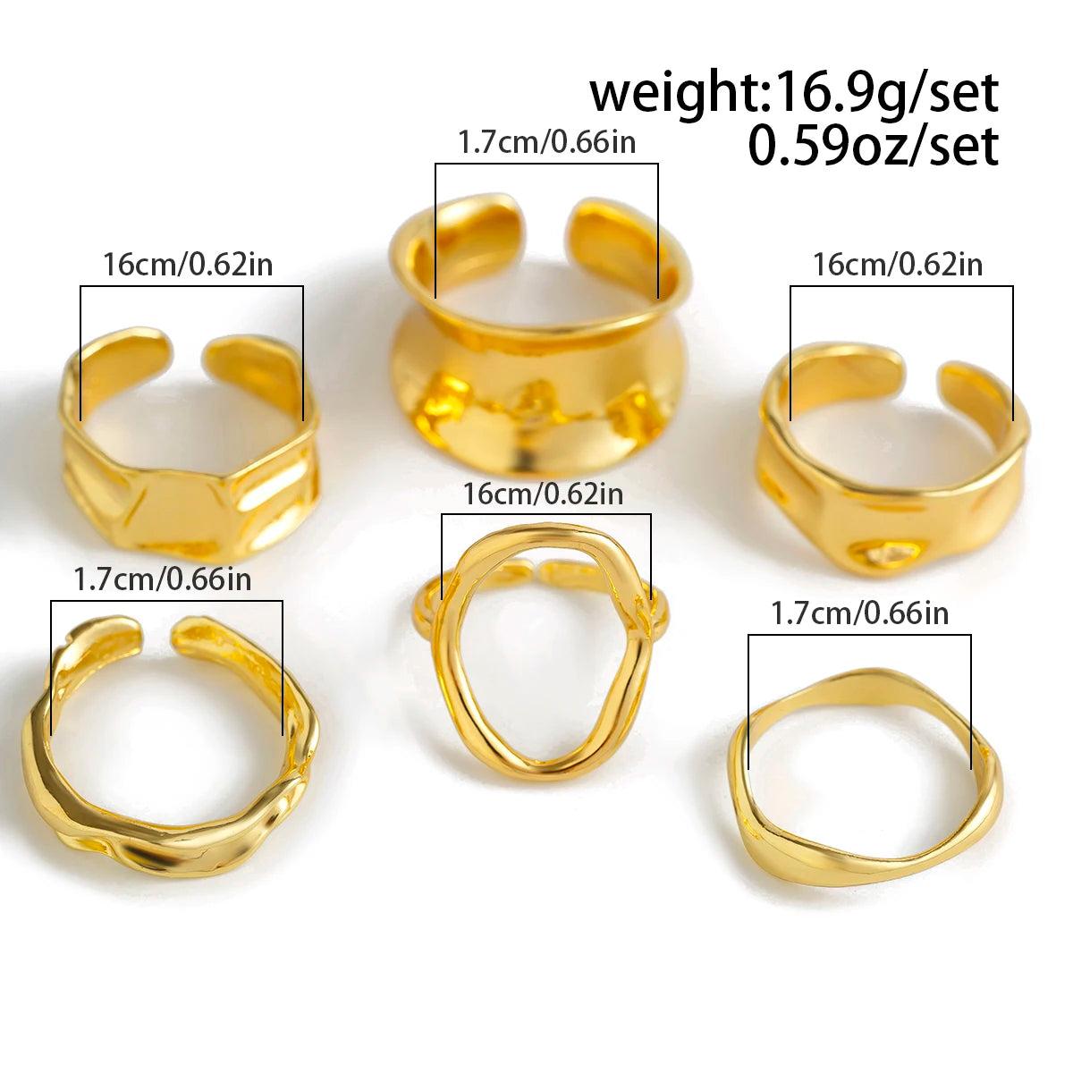 Ingemark 6Pcs/Set Punk Irregular Hollow Folded Metal Cuff Rings for Women Vintage Geometric Adjustable Open Finger Rings Jewelry - Veloura