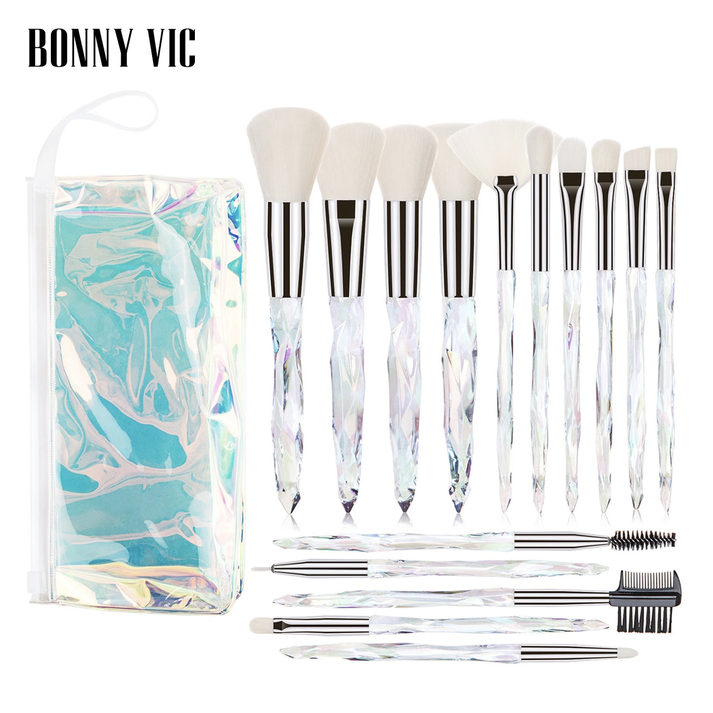15 pcs Makeup Brushes Diamond Crystal Handle Makeup Tools Foundation Eyeshadow Brush - Veloura