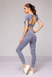 Women Seamless Yoga Set Gym Clothing Sport Set Tracksuit Leopard Backless Top Fitness Leggings Sportwear by eprolo