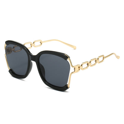 Chain-Detail Oval Sunglasses - Veloura