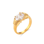 Strong Prong Setting Oval Cutt 3A Zircon Shiny Green Red Black White Stone Ring Stainless Steel 18K Gold Plated Rings For Women