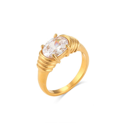 Strong Prong Setting Oval Cutt 3A Zircon Shiny Green Red Black White Stone Ring Stainless Steel 18K Gold Plated Rings For Women - Veloura