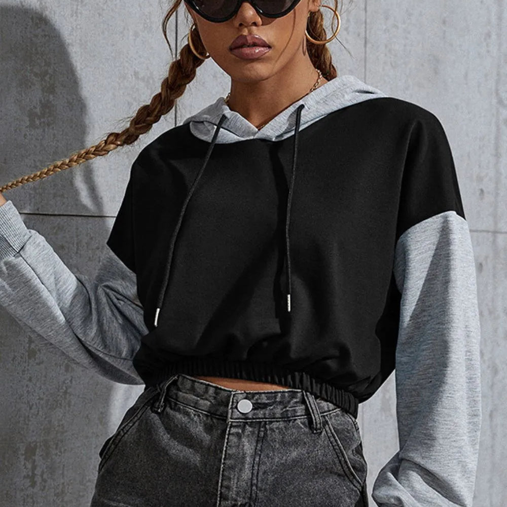 Contrast Long Sleeve Cropped Hoodie by eprolo