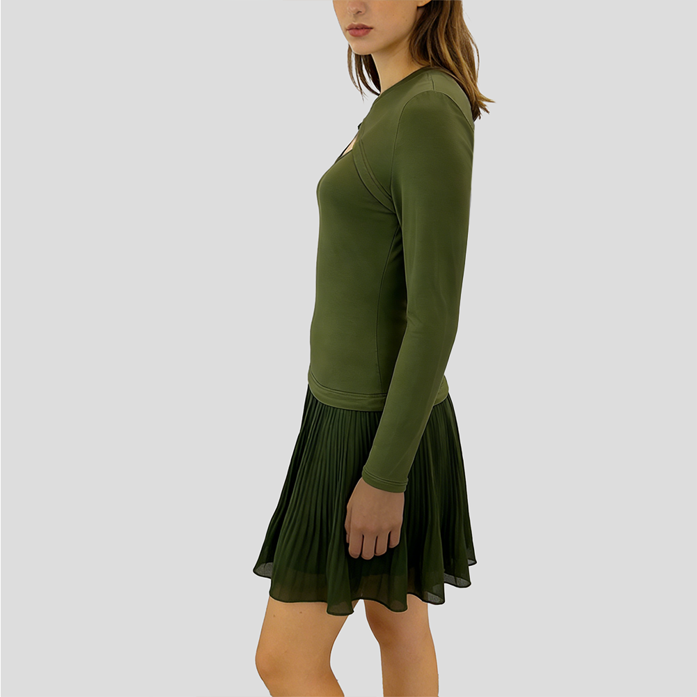 Women's fashionable chiffon pleated dress with cutout details at the chest by eprolo