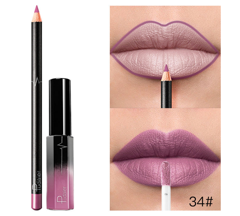 Pudaier 36 Color Matte Lip Gloss Lip Liner Matte Matte Lip Glaze Lipstick Pencil