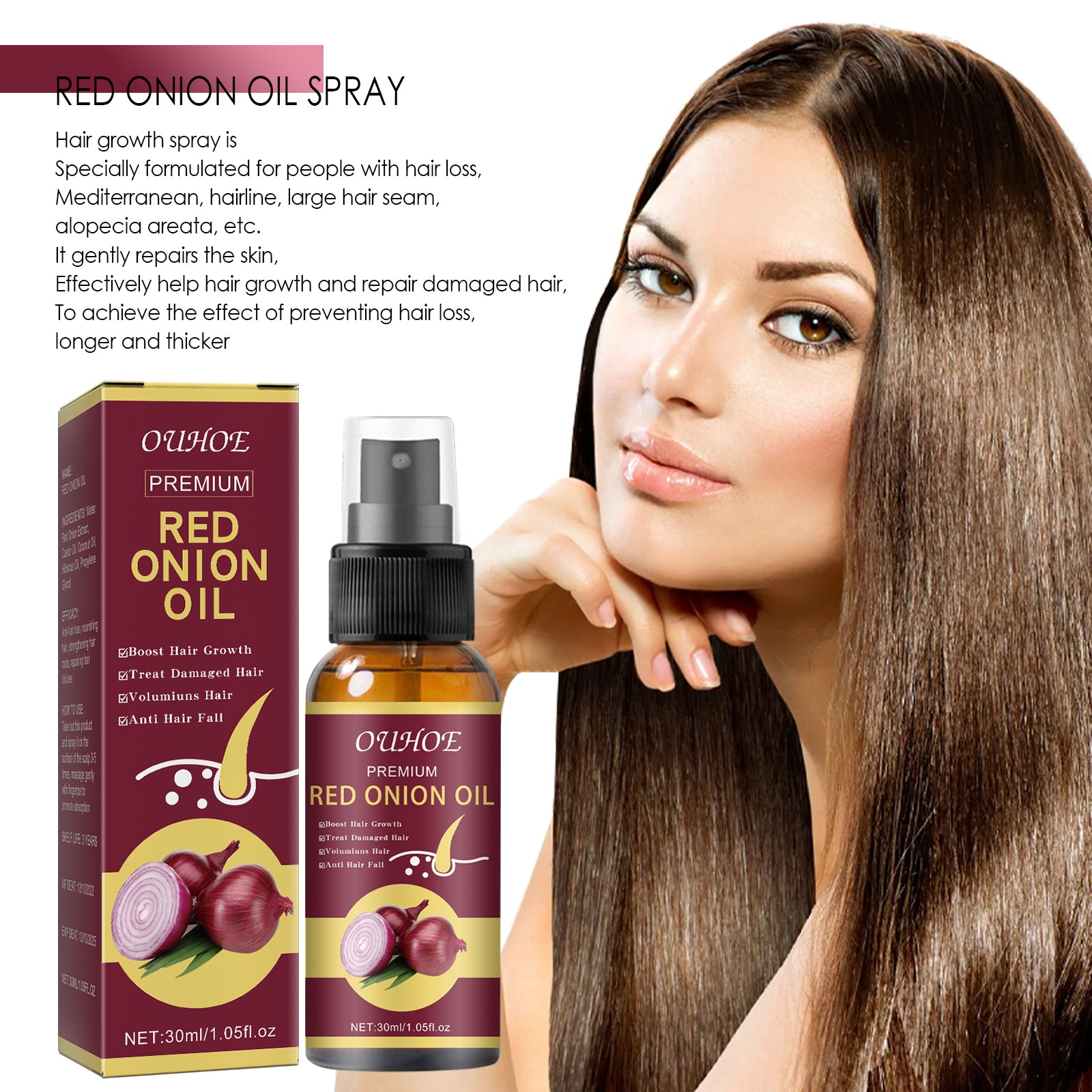 Onion Hair Growth Essential Oil, Strengthens And Hydrates Hair Growth Hair Dense Hair Care Spray by eprolo
