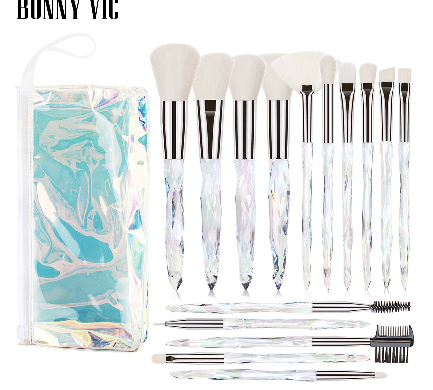 15 pcs Makeup Brushes Diamond Crystal Handle Makeup Tools Foundation Eyeshadow Brush