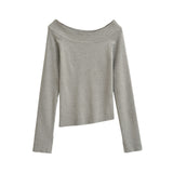 One line off shoulder slanted shoulder elastic slim fit top
