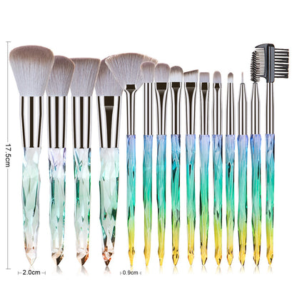 15 pcs Makeup Brushes Diamond Crystal Handle Makeup Tools Foundation Eyeshadow Brush - Veloura