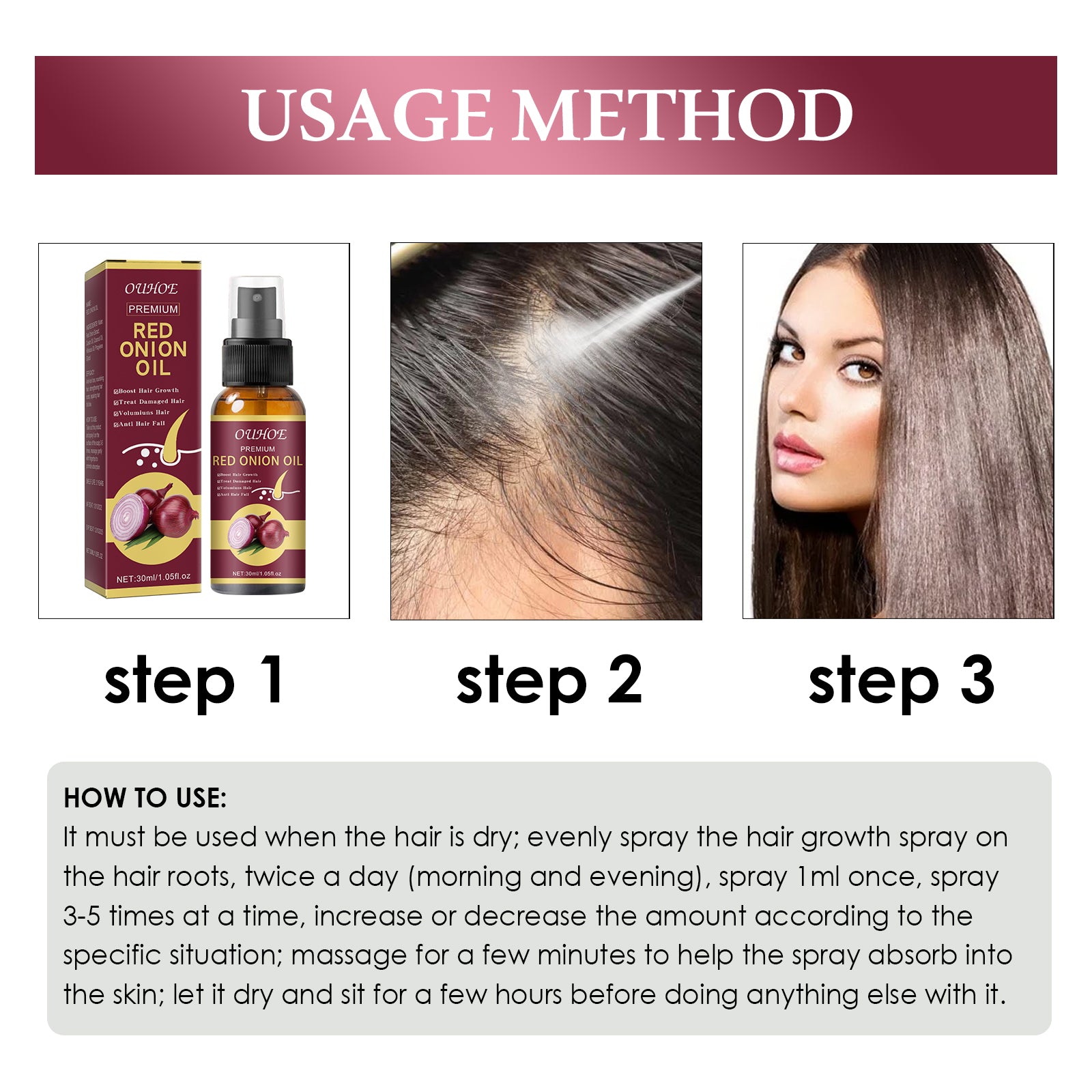 Onion Hair Growth Essential Oil, Strengthens And Hydrates Hair Growth Hair Dense Hair Care Spray by eprolo