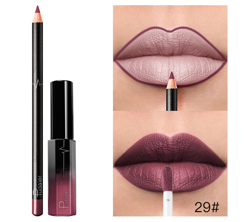 Pudaier 36 Color Matte Lip Gloss Lip Liner Matte Matte Lip Glaze Lipstick Pencil