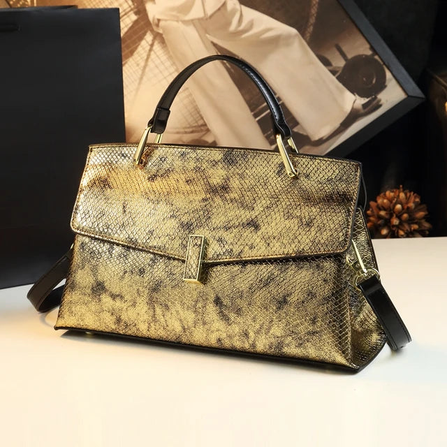 Snake Print Leather Women Bags Luxury Fashion Ladies Handbags Shoulder Crossbody Bag Portable Mother Top Handle Tote Bags - Veloura