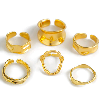 Ingemark 6Pcs/Set Punk Irregular Hollow Folded Metal Cuff Rings for Women Vintage Geometric Adjustable Open Finger Rings Jewelry - Veloura
