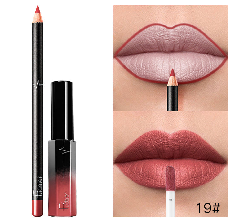 Pudaier 36 Color Matte Lip Gloss Lip Liner Matte Matte Lip Glaze Lipstick Pencil