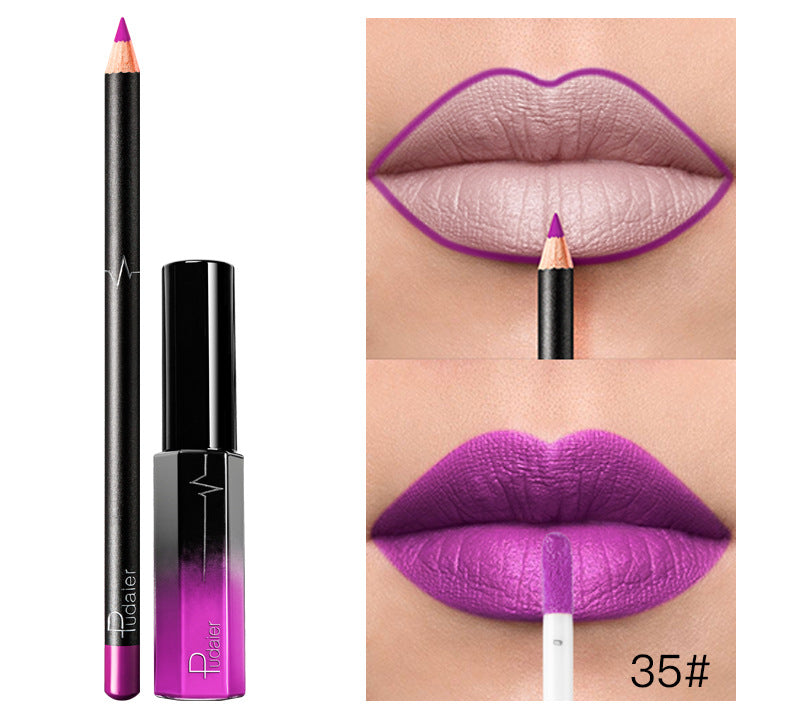 Pudaier 36 Color Matte Lip Gloss Lip Liner Matte Matte Lip Glaze Lipstick Pencil