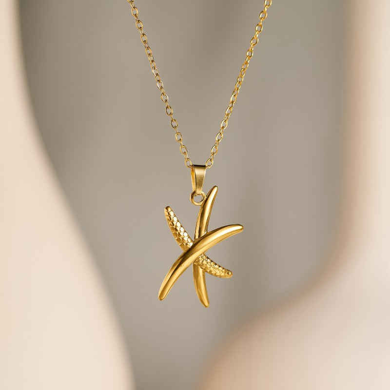 Cross-Border Popular Stainless Steel Necklace With 18K Gold Plated Flower, Sun, Heart, Geometric Lines Pendant, Clavicle Chain Jewelry