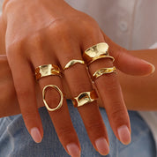 Ingemark 6Pcs/Set Punk Irregular Hollow Folded Metal Cuff Rings for Women Vintage Geometric Adjustable Open Finger Rings Jewelry