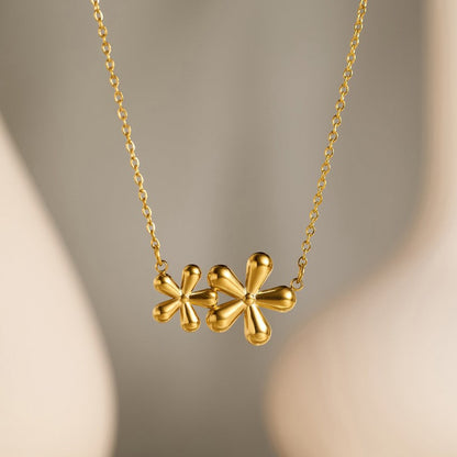 Cross-Border Popular Stainless Steel Necklace With 18K Gold Plated Flower, Sun, Heart, Geometric Lines Pendant, Clavicle Chain Jewelry