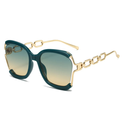 Chain-Detail Oval Sunglasses - Veloura