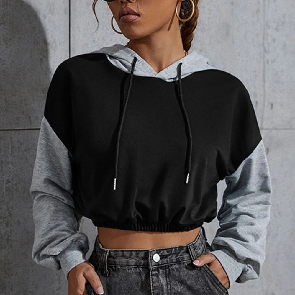 Contrast Long Sleeve Cropped Hoodie by eprolo