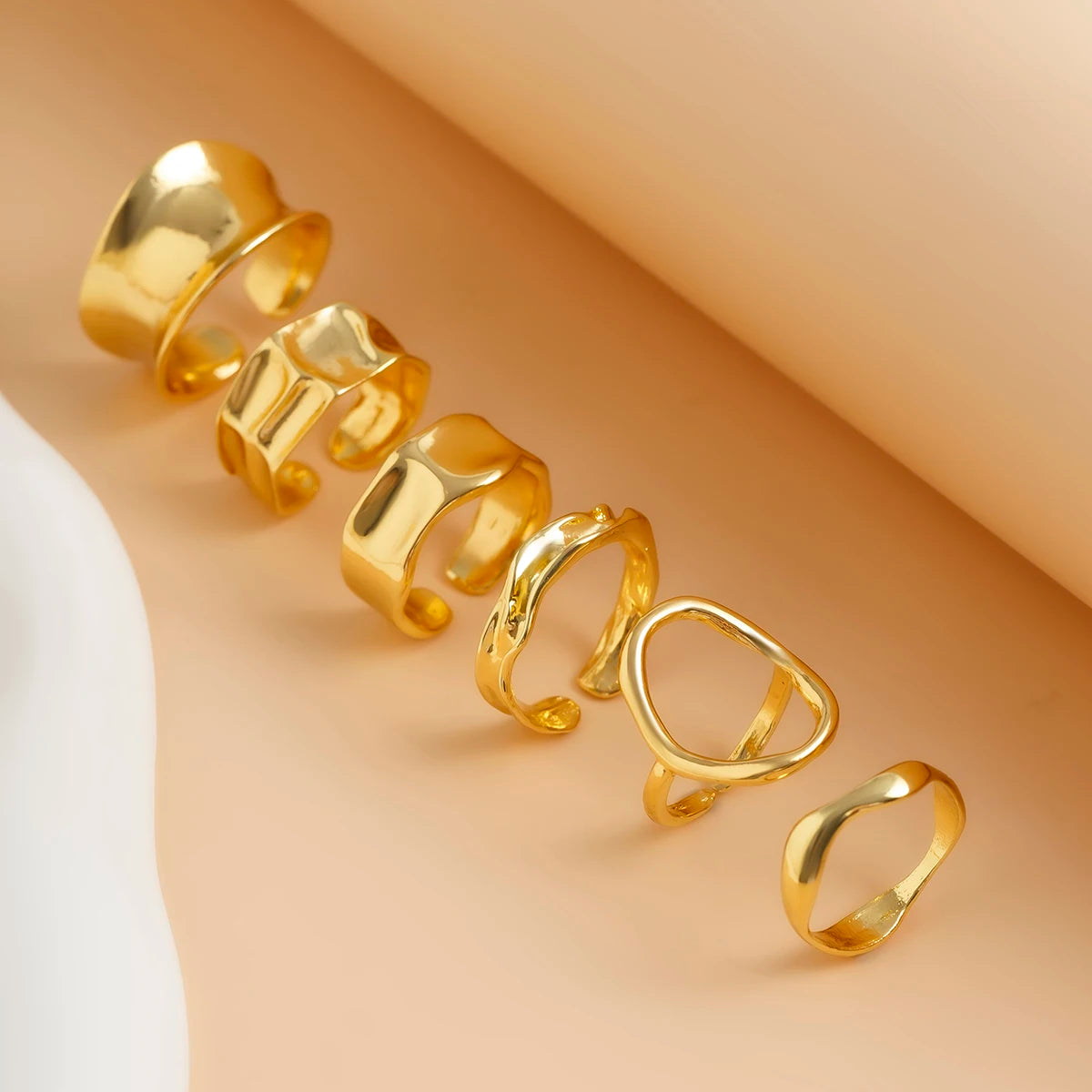 Ingemark 6Pcs/Set Punk Irregular Hollow Folded Metal Cuff Rings for Women Vintage Geometric Adjustable Open Finger Rings Jewelry - Veloura