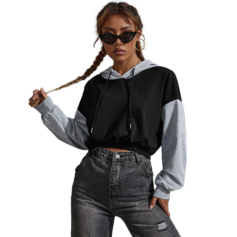 Contrast Long Sleeve Cropped Hoodie by eprolo