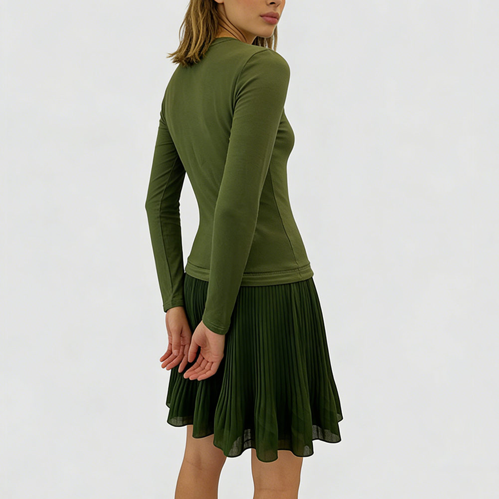 Women's fashionable chiffon pleated dress with cutout details at the chest by eprolo