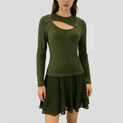 Women's fashionable chiffon pleated dress with cutout details at the chest by eprolo