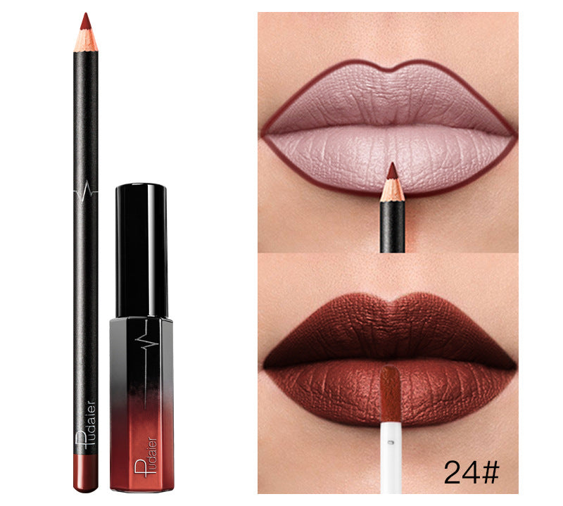 Pudaier 36 Color Matte Lip Gloss Lip Liner Matte Matte Lip Glaze Lipstick Pencil