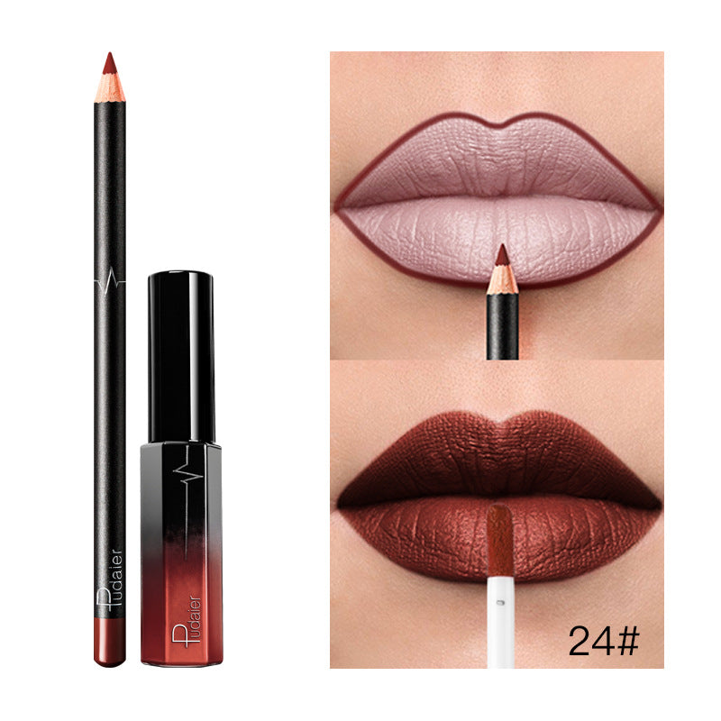 Pudaier 36 Color Matte Lip Gloss Lip Liner Matte Matte Lip Glaze Lipstick Pencil - Veloura