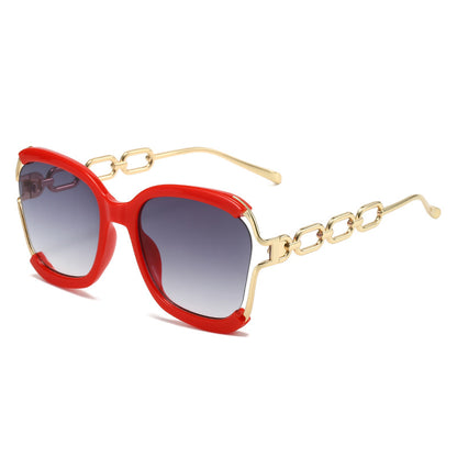 Chain-Detail Oval Sunglasses - Veloura