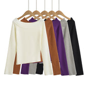 One line off shoulder slanted shoulder elastic slim fit top by eprolo