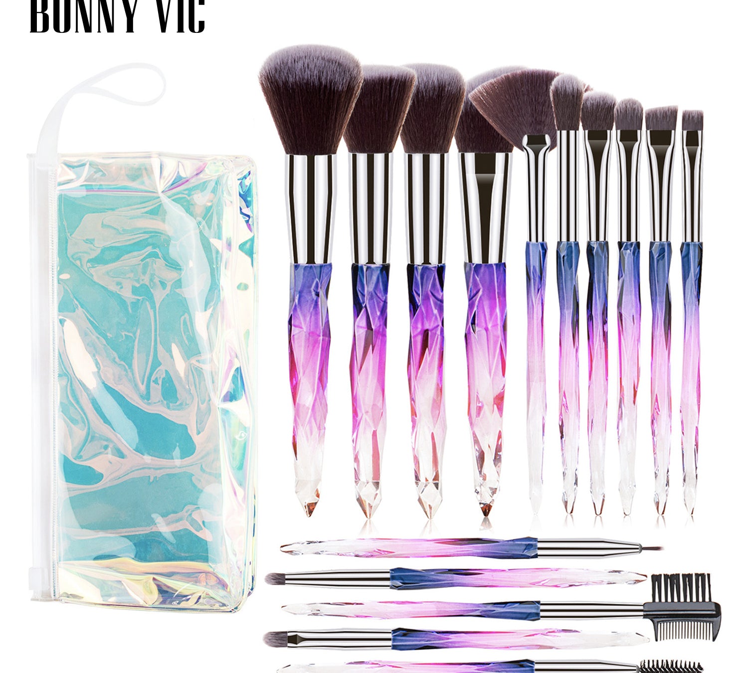 15 pcs Makeup Brushes Diamond Crystal Handle Makeup Tools Foundation Eyeshadow Brush