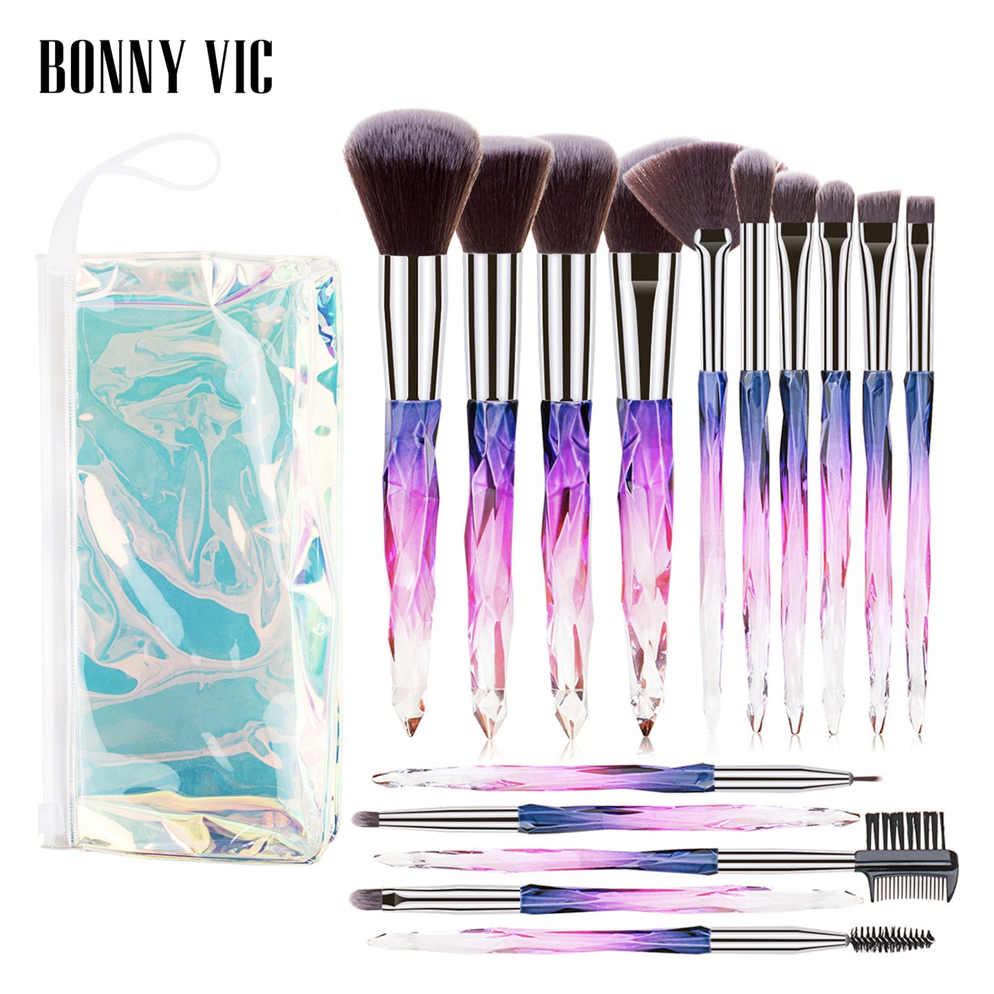 15 pcs Makeup Brushes Diamond Crystal Handle Makeup Tools Foundation Eyeshadow Brush - Veloura