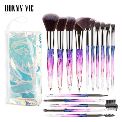 15 pcs Makeup Brushes Diamond Crystal Handle Makeup Tools Foundation Eyeshadow Brush - Veloura