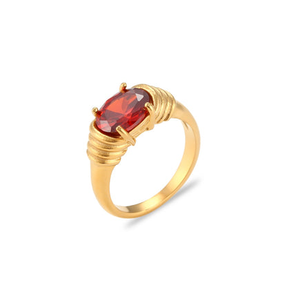 Strong Prong Setting Oval Cutt 3A Zircon Shiny Green Red Black White Stone Ring Stainless Steel 18K Gold Plated Rings For Women - Veloura