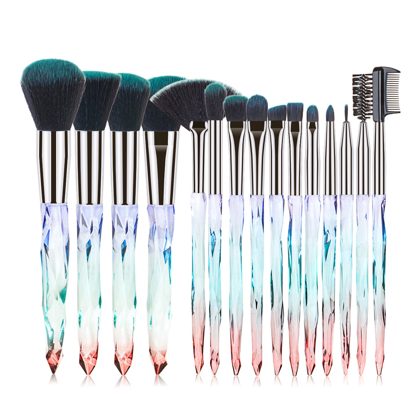 15 pcs Makeup Brushes Diamond Crystal Handle Makeup Tools Foundation Eyeshadow Brush - Veloura