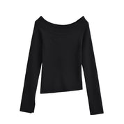 One line off shoulder slanted shoulder elastic slim fit top by eprolo