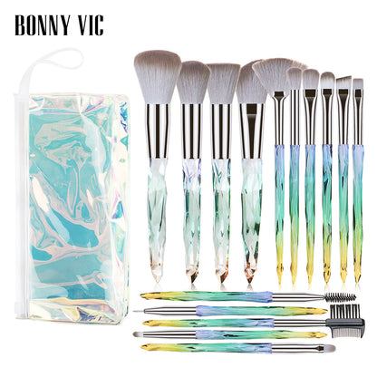 15 pcs Makeup Brushes Diamond Crystal Handle Makeup Tools Foundation Eyeshadow Brush - Veloura