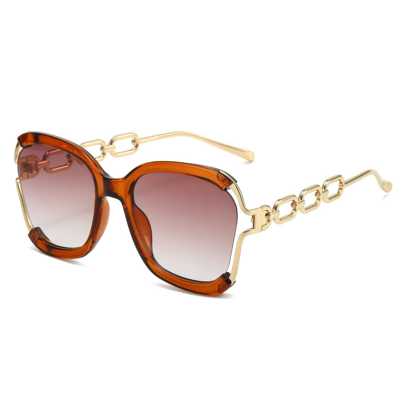 Chain-Detail Oval Sunglasses - Veloura