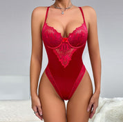 Sexy Lace Splicing Shapewear Bodysuit Silk Backless Jumpsuit by eprolo