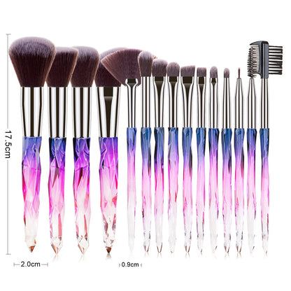 15 pcs Makeup Brushes Diamond Crystal Handle Makeup Tools Foundation Eyeshadow Brush - Veloura
