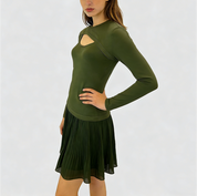 Women's fashionable chiffon pleated dress with cutout details at the chest by eprolo